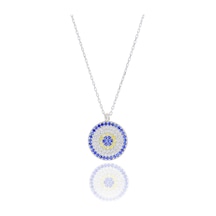Nazar Boncuğu Tasarım Safir Zirkon Taşlı Kadın Kolye M 201025031 Gümüş