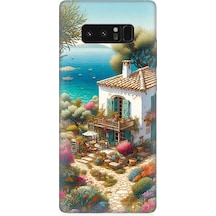 Samsung Galaxy Note 8 Uyumlu Kıyıda Renkli Bahçe Beyaz Ev Desenli Silikon Kılıf Çok Renkli