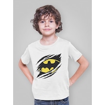 Sevbano Batman Yarasa Logo Baskılı Unisex Film Kahramanı Çocuk Tişört 1- Beyaz