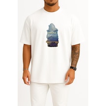 Bahriyeli Collection Oversize Senden Başka Kimse Seni Kurtaramaz Göğüs Tasarımlı Unisex T-shirt Beyaz