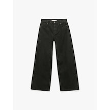 Koton Normal Bel Cepli Düğmeli Pamuklu Rahat Kesim Geniş Paça Jean Pantolon - Loose Straight Fit Jeans Siyah 6wal40060md Siyah