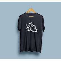 Oversize Hayalet Motosiklet Tasarım Unisex T-shirt Siyah