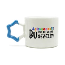 Mor Mürekkep Aşkoooooo Baskılı Mavi Kulplu Yıldız Kupa