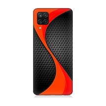Samsung Galaxy A12 Uyumlu Turuncu Siyah Karbon Desenli Silikon Kılıf