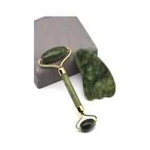 Yeşim Doğal Taş 2'li Özel Kutulu Sertifikalı Set Face Roller + Gua Sha Masaj Taşı - Msj-0097