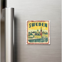 İsveç Sweden - Posta Pulu Temalı Ülke - Baskılı Buzdolap Magneti Kare - 9x9 Cm
