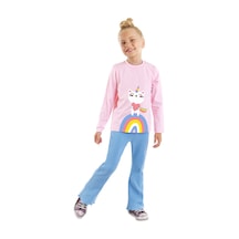 Denokids Catcorn Kız Çocuk T-shirt Pantolon Takım Renkli