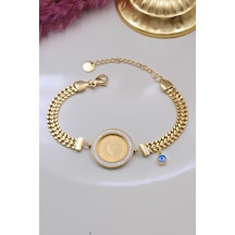 22 Ayar Çeyrek Altınlı Çelik Zincirli Bileklik