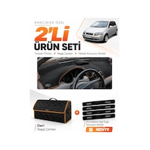 E-biz Chevrolet Kalos 2009-2013 Uyumlu Torpido Örtüsü + Deri Çanta - Siyah-kahverengi - Ch004