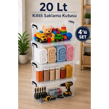 4'lü Set 20 Lt Kilitli Saklama Kutusu Çok Amaçlı Düzenleyici Kiler Erzak Hırdavat Oyuncak Organizer