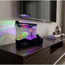 Led Işıklı Masaüstü Akvaryum Dijital Saatli Kalemlik Masa Organizeri
