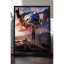 Lando Norris Siyah Ahşap Çerçeveli Poster, Dekoratif Formula 1 Duvar Tablosu