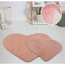 My Evilla Modern Dekoratif Halı Jel Kaymaz Taban Peluş Puffy Kalp (522107076) Pembe