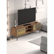 Tv Sehpası Tv Ünitesi Vera Atlantik Çam Antrasit Gold Çizgili 5050 Sarı