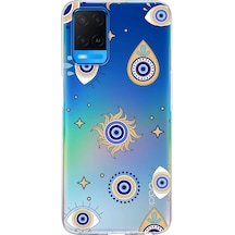 Oppo A54 İle Uyumlu 1mm Slim Fit Nazar Boncuğu 5 Baskılı Şeffaf Kılıf
