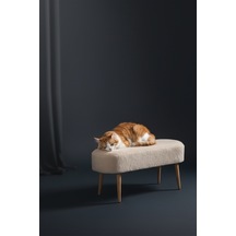 Retro Ahşap Ayaklı Geniş Oturum Alanlı Oval Puf Krem KREM