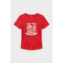 TOMMYLIFE Nar Çiçeği Standart Fit Baskılı Kısa Kollu Kadın T-shirt - 97201 Narçiçeği