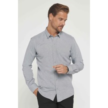 Tudors Modern Slim Fit Pamuklu Kolay Ütü Armürlü Erkek Gömlek-31489 Gri