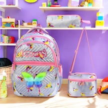 Kız İlkokul Ortopedik 3'lü Set Kalemlik Beslenme Çanta Model 12