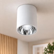 Silindir Sıva Üstü Led Spot Armatür, Modern Dekoratif Tavan Aydınlatması, Mercekli Tasarım Beyaz Kasa - Krom Diğer