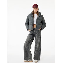 Koton Kapüşonlu Uzun Kollu Fermuarlı Cep Detaylı Kapitoneli Anorak Şişme Mont Koyu Gri Melanj 6wal20086ıw Gri Melanj