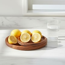 2'li Doğal Akasya Ahşap Yuvarlak Servis Tabağı Ve Çerezlik Seti 12 Cm Ve 15 Cm Kahvaltılık, Sosluk Ve Sunum Kasesi İkili Takım