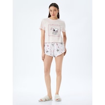 Koton Pamuklu Lisanslı Snoopy Baskılı Kısa Kollu Şortlu Pijama Takımı Pembe 5slk40083mk Gül