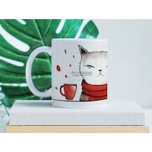 Kedi Figürlü Kupa Bardak - Sevimli Hayvan Severlere Hediye Fikir - 11 Oz Beyaz