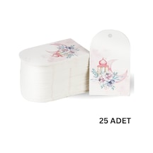 Ramazan Hilal Temalı Hediye, Tebrik Kartı, Delikli Ambalaj Paketleme Etiketi, 4.5x7.5 Cm, 25 Adet