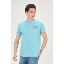 Erkek Yıkamalı Basic T-shirt Tişört %100 Pamuk Tişört Turkuaz