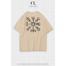 Nevermind Unisex Kadın Erkek Viking Pusula Vegvisir Baskılı Özel Tasarım Ov Bej