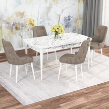 Rovena Mona Mdf Açılabilir Beyaz Mermer Mutfak Masa Takımı +4 Sandalye (549908011)