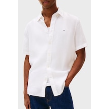Tommy Hilfiger % 100 Keten Regular Fit Kısa Kollu Gömlek Erkek Gömlek Mw0mw41531 Ybr Beyaz