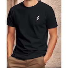 Unisex Pamuklu Sihirli Çizgi Ön Baskılı Tasarım Tshirt SIYAH