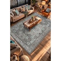 Frenda Home Vintage Desen Pamuk Taban Baskılı Yıkanabilir Gri Halı