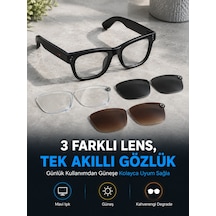 Siyah Akıllı Kamera Gözlüğü Fotoğraf Video Çekimli Bluetooth Aramalı Aı Destekli 3 Değiştirilebilir Lensli - Lisinya