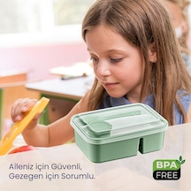 3 Bölmeli Beslenme Kabı 920 Ml Sosluklu Sızdırmaz Kapaklı Bpa İçermez Çatal Kaşık Dahil Lunch Box Bölmeli Yemek Kabı Yeşil
