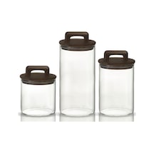Saplı Akasya Kapaklı Yüksek Borosilikat Cam Saklama Kavanozu 3'lü Seti - 500ml - 1000ml - 1500ml - Şeffaf