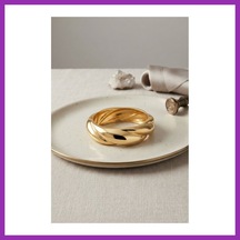 Bezos Gold Renk Pirinç Sarmal Model Vintage Kalın Kelepçe Bilezik Bty