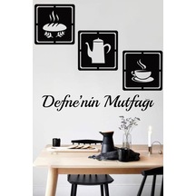 3 Lü Kişiye Özel İsimli Mutfak İçin Tablo Mutfak Duvar Dekoru Ekmek Fincan Çaydanlık Siyah - 753533869 Siyah