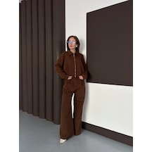 Defymoda Trenç Takım Alt Üst Kahve Ons Kahve