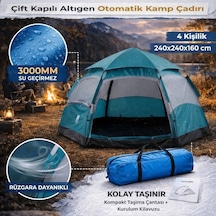 By Nevser 4 Kişilik Otomatik Kamp Çadırı Altıgen Tasarım, Çift Kapılı, Suya Dayanıklı, Hızlı Kurulumlu Geniş Aile Outdoor Çadırı 240x240x160 Cm Açık Bej