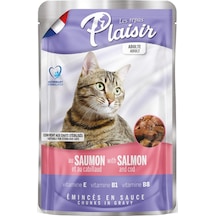 Plaisir Somonlu ve Morina Balıklı Pouch Yetişkin Kedi Yaş Maması 8 x 100 G