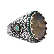 Erkekler İçin 925 Ayar Gümüş Yüzük - Gerçek Doğal 7 Karat Safir Taşı Gümüş