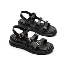 Giamgia Store Kadın Siyah Kalın Taban 3 Bantlı Tokalı Rahat Günlük Sandalet-2351