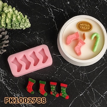 Pk1002788 - Silikon Kalıp Mum Kalıbı - 4'lü Yılbaşı Çorapları Renksiz