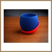 Bezos 3d Baskı Küre Saksı - Kafes Dokulu İki Parçalı Dekoratif Saksı - Mavi-kırmızı 22 11541310