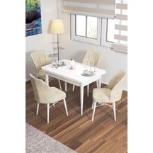 Neri Beyaz 70x110 Sabit Mutfak Masası 4 Sandalye krem