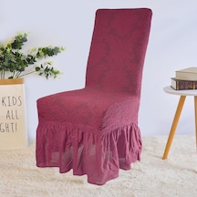 Şal Desen Jakarlı Etekli Sandalye Örtüsü, Kılıfı 6 Adet Bordo Bordo