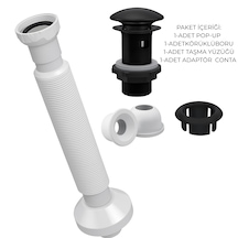 Mat Siyah Pop-up Lavabo Gider Seti Porselen Başlık + Körüklü Bo